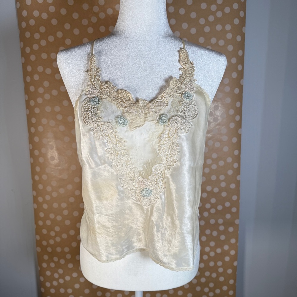 Vintage Victoria’s Secret 90s White Lace Chiffon Lingerie Cami Top Large